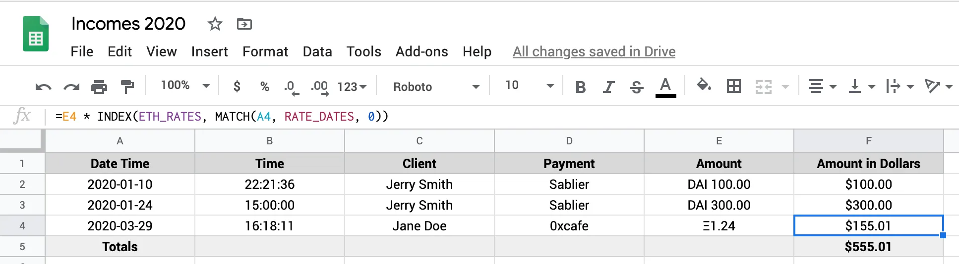 Incomes Freelance Sheet