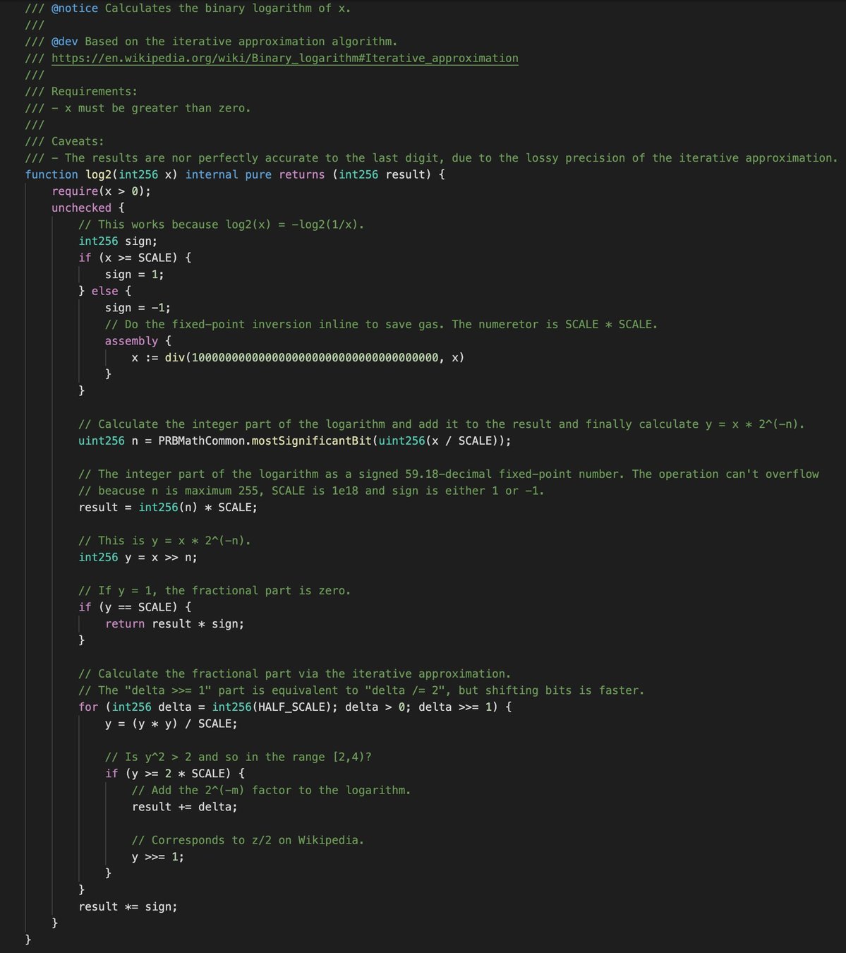PRBMath source code with NatSpec comments